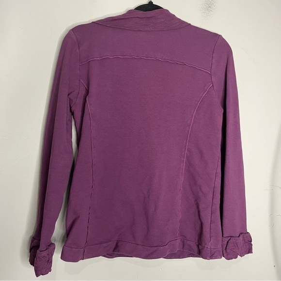 Neon Buddha Purple Ruffle Neck Button Up Jacket, size XS - Picture 7 of 12